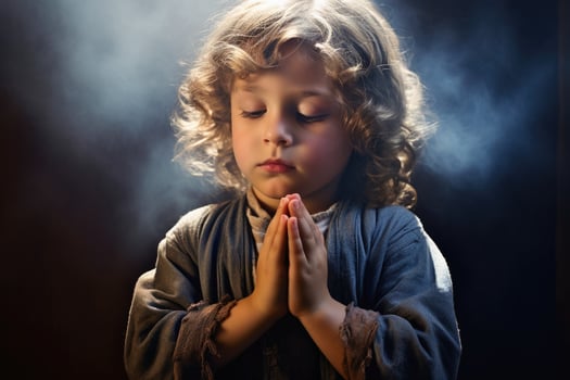 AI generated A small child praying to god. AI generated photo