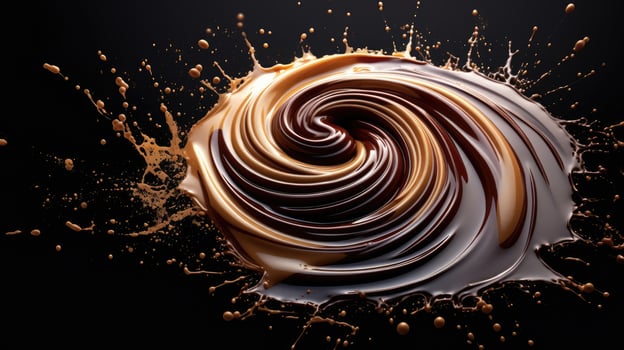 AI generated Luxurious melted chocolate swirl with dynamic splashes creates a delectable visual masterpiece. Ai Generated. photo