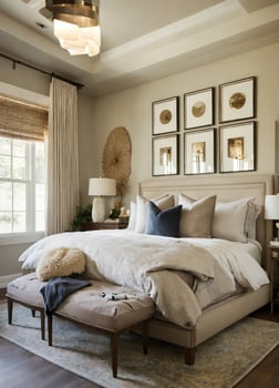 AI generated interior of classic bedroom, comfortable king size bed. ai generative photo