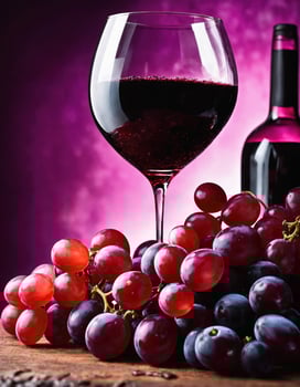 AI generated Red wine with grapes on a dark background. Selective focus. ai generative photo