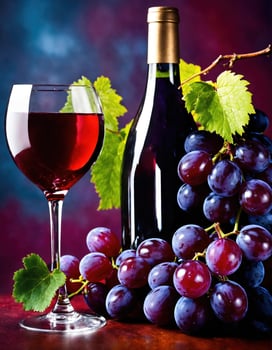 AI generated Red wine with grapes on a dark background. Selective focus. ai generative photo