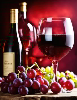 AI generated Red wine with grapes on a dark background. Selective focus. ai generative photo