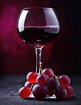 AI generated Red wine with grapes on a dark background. Selective focus. ai generative photo