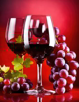 AI generated Red wine with grapes on a dark background. Selective focus. ai generative photo