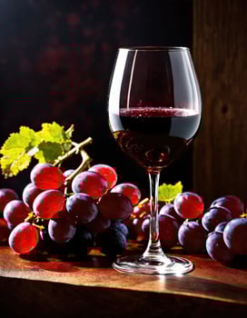 AI generated Red wine with grapes on a dark background. Selective focus. ai generative photo