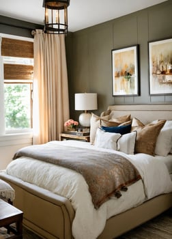AI generated interior of classic bedroom, comfortable king size bed. ai generative photo