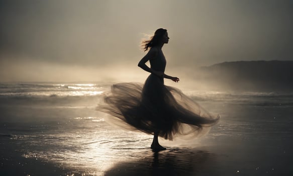 AI generated Blurry motion silhouette of a girl with long hair. ai generative photo