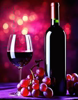 AI generated Red wine with grapes on a dark background. Selective focus. ai generative photo