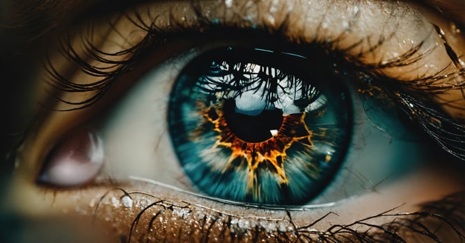 AI generated Close-up of beautiful female eye with broken glass effect. Fantasy image. ai generative photo