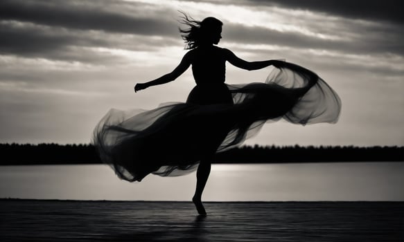 AI generated Blurry motion silhouette of a girl with long hair. ai generative photo