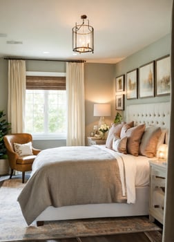 AI generated interior of classic bedroom, comfortable king size bed. ai generative photo
