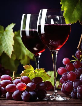 AI generated Red wine with grapes on a dark background. Selective focus. ai generative photo
