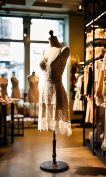 AI generated mini dress with low neckline on a mannequin. ai generative photo