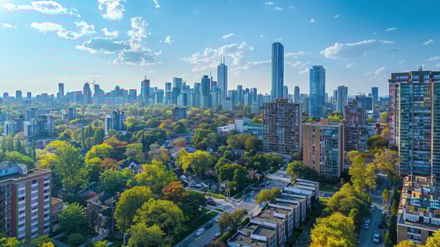 AI generated Dynamic aerial view of a bustling urban landscape, captured from a high vantage point photo