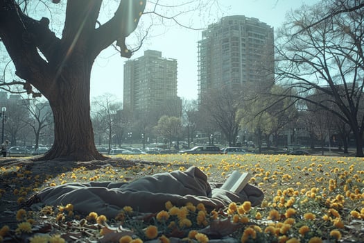AI generated A blanket and a book under a tree in a sunny spring park professional photography photo