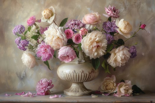 AI generated Classic Still Life with Mixed Flowers in Vase photo