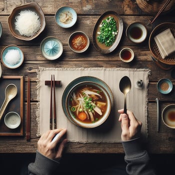 AI generated Tasty Chinese soup. photo