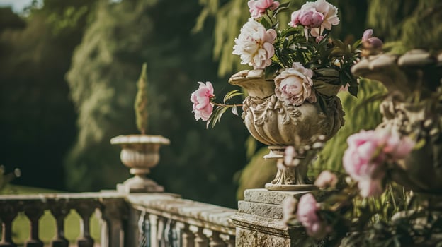 AI generated Wedding decoration with peonies, floral decor and event celebration, peony flowers and wedding ceremony in the garden, English country style photo