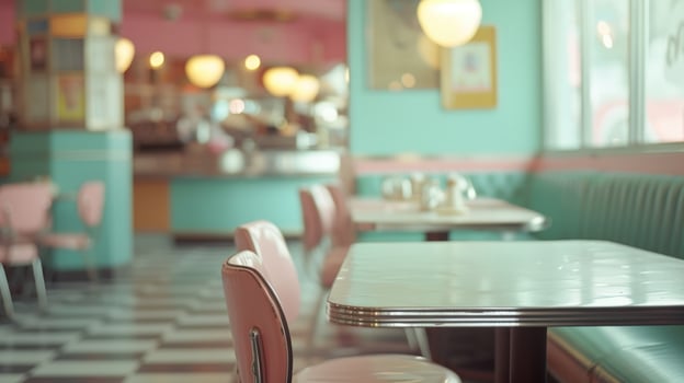 AI generated Generative AI, Vintage photo of American cafe 50s, retro interior design
