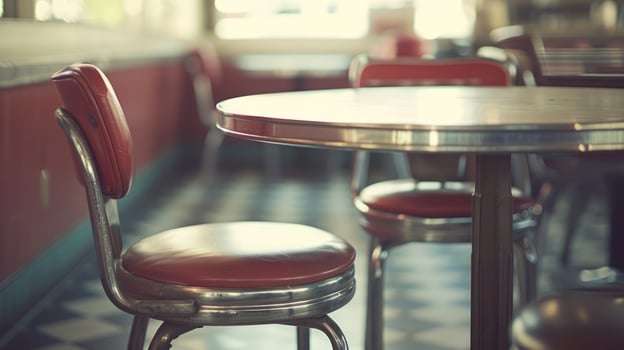 AI generated Generative AI, Vintage photo of American cafe 50s, retro interior design