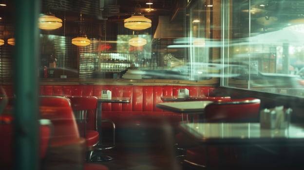 AI generated Generative AI, Vintage photo of American cafe 50s, retro interior design