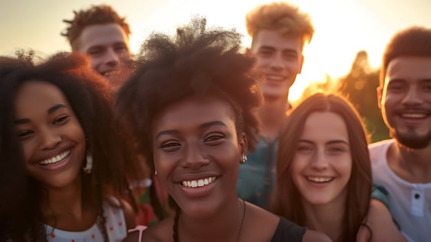 AI generated Young People Group Standing Together. Generative AI. photo
