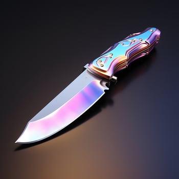 AI generated Colorful Holographic Knife Isolated on Transparent Background. Metallic Dagger. Generative Ai photo