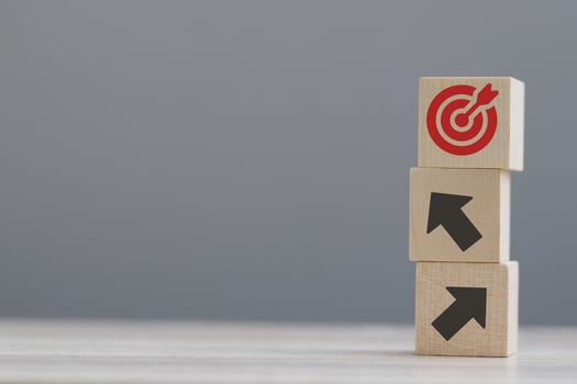 wood cube block with growth according to business goals photo