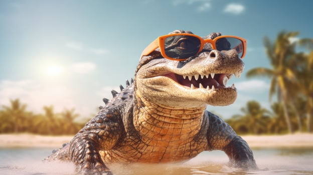 AI generated Experience the intensity of an alligator leaping onto the beach in a stunning close-up photo. Ai Generated photo