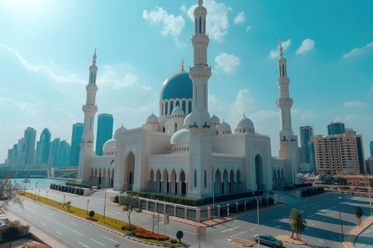 AI generated beautiful mosque against a pure serene and divine atmosphere professional photography photo