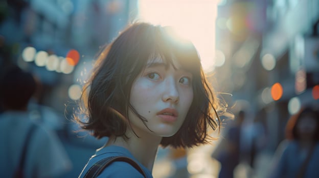 AI generated Street photography, a young and beautiful Japanese girl in Tokyo photo
