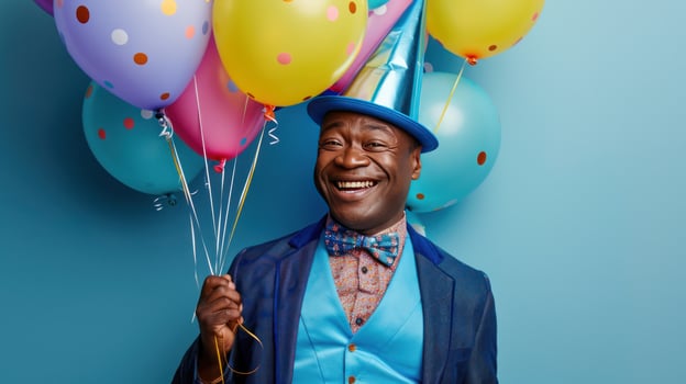 AI generated Man with Balloons Celebrating Joyfully photo