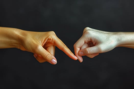 AI generated Two hands with fingers tip to tip. contact or communication between people photo