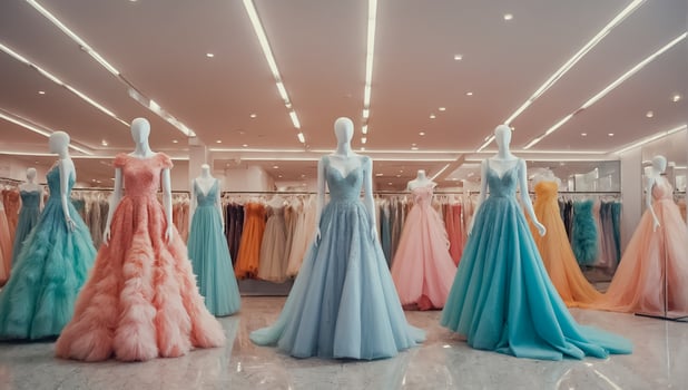 AI generated Beautiful evening dresses in the salon photo