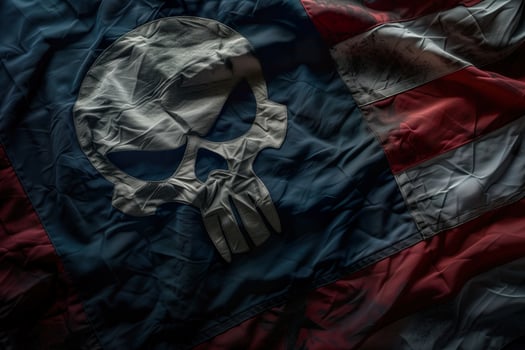 AI generated Punisher fabric texture flag close up background photo