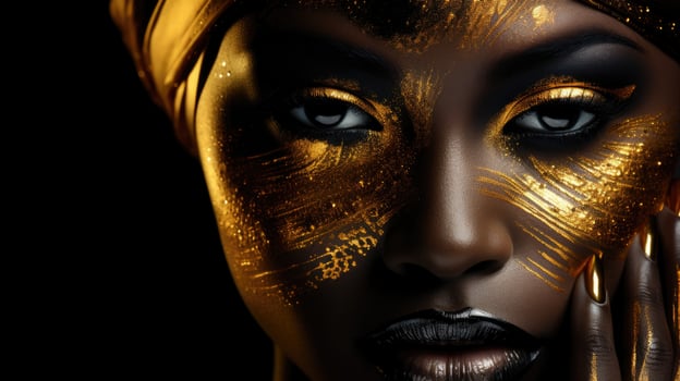 AI generated Beautiful african model with golden makeup photo