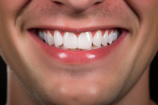AI generated Front view of unrecognizable caucasian man smile, close-up of white teeth and fresh breath. Oral hygiene and dentist services concept photo