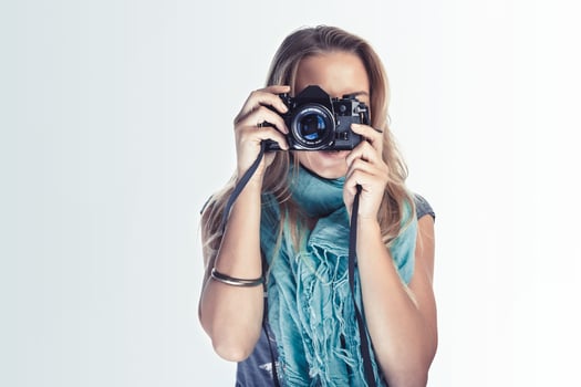 Young Photographer Woman on Photoshoot photo