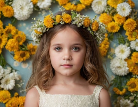 AI generated Portrait of a girl with yellow flowers. photo