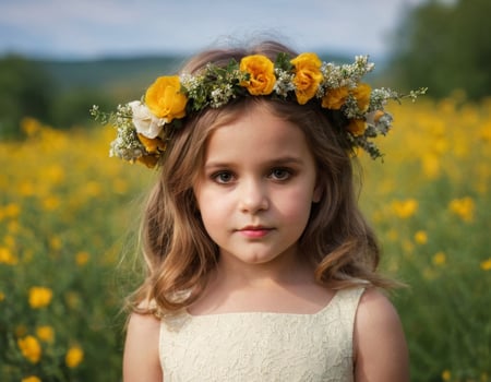 AI generated Portrait of a girl with yellow flowers. photo