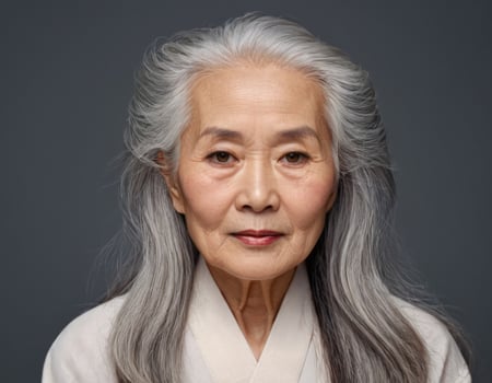 AI generated Minimalistic portrait of an elderly woman in a kimono. photo