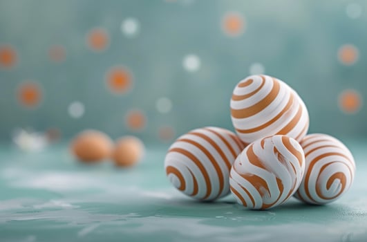 AI generated white striped easter eggs on green background photo