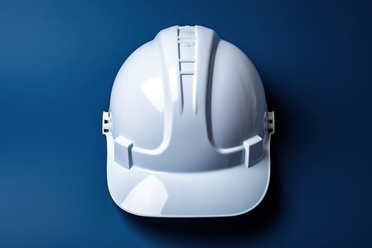 AI generated A whole white helmet on a blue background. Industrial safety concept. Generated by artificial intelligence photo