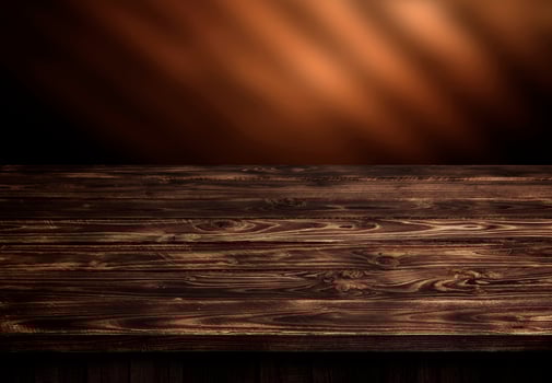 Dark wood table, brown wooden perspective interior photo