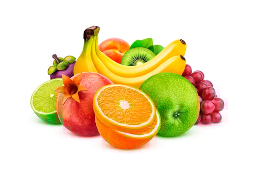 Assortment of exotic fruits isolated on white background with clipping path photo