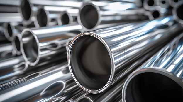 AI generated Stack of stainless steel pipes background for metallurgical industry concept image photo