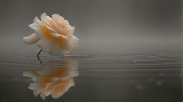 AI generated Elegant peach rose with soft reflection on water surface photo