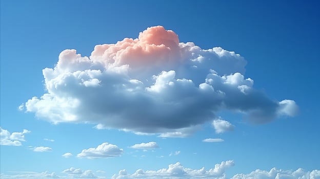 AI generated Serene pink and blue sky with fluffy clouds at sunset photo