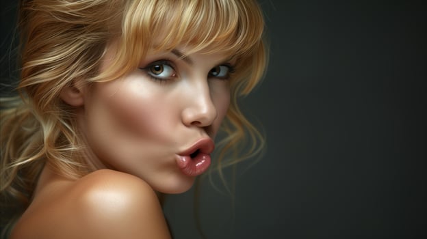 AI generated Playful Blonde Woman Making a Surprise Expression photo