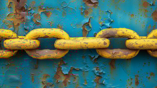 AI generated Close-Up of Weathered Yellow Chain on Blue Background photo